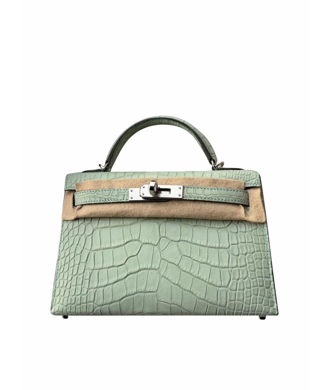 HERMES Зеленая сумка с короткими ручками из экзотической кожи, фото 3