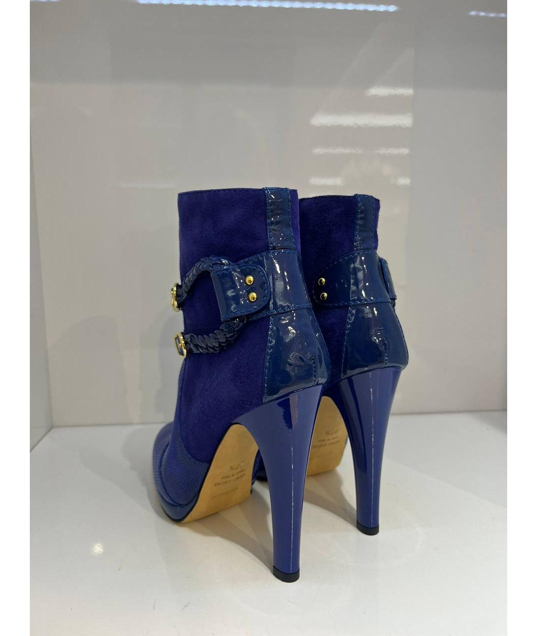 ROBERTO CAVALLI Синие кожаные ботинки, фото 3
