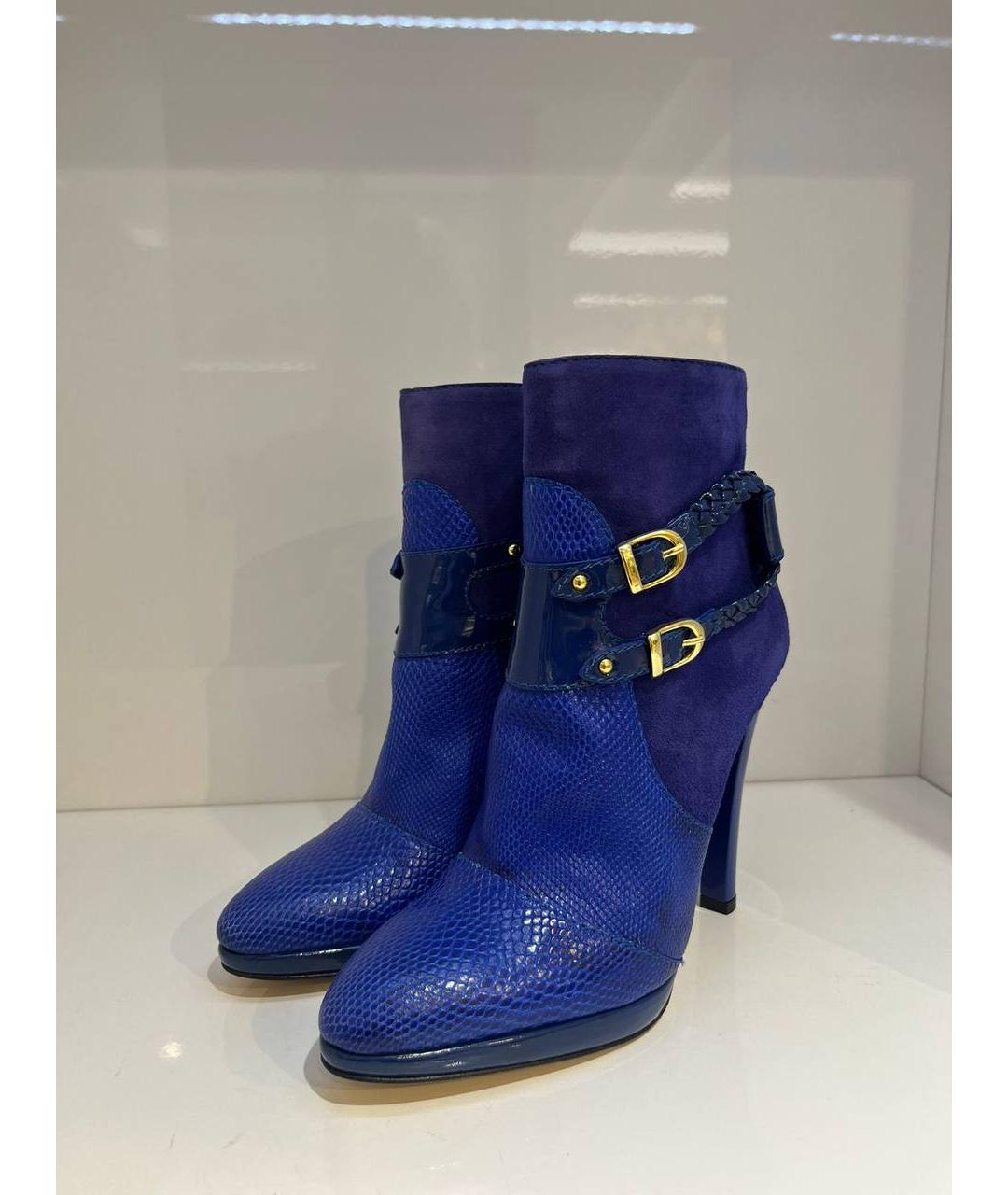 ROBERTO CAVALLI Синие кожаные ботинки, фото 4