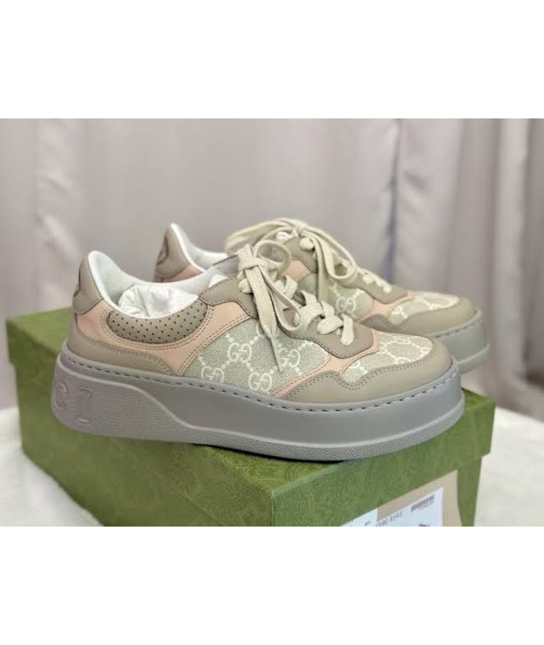 GUCCI Бежевые кожаные кроссовки, фото 2