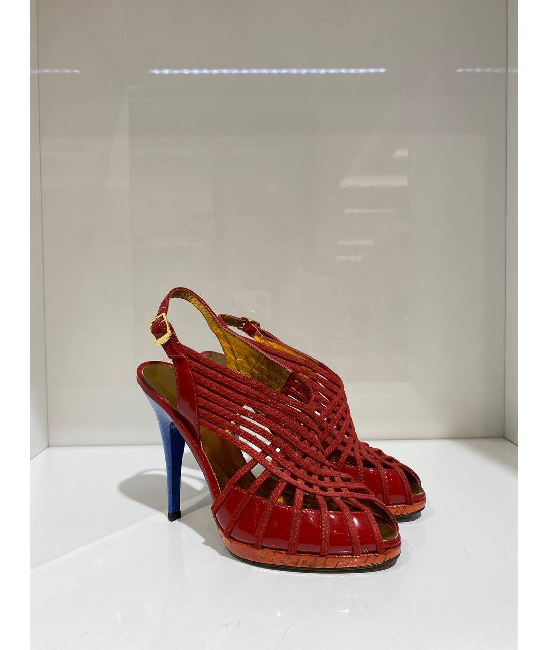 ROBERTO CAVALLI Красные кожаные босоножки, фото 4