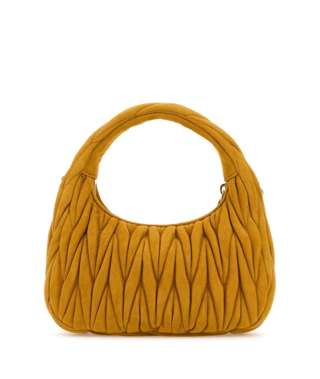 MIU MIU Горчичная замшевая сумка с короткими ручками, фото 3