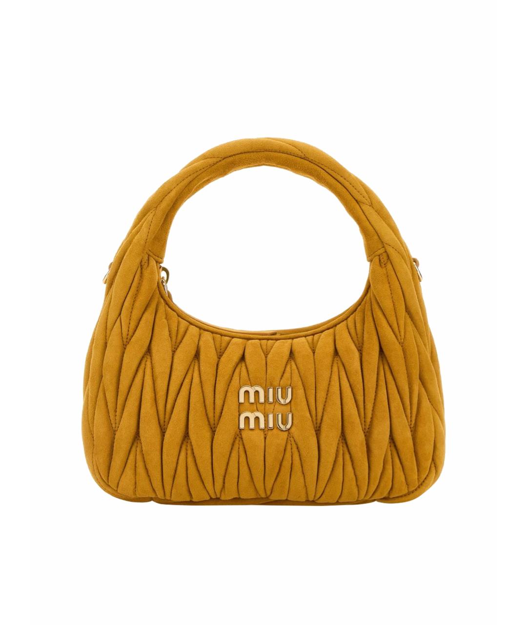 MIU MIU Горчичная замшевая сумка с короткими ручками, фото 6
