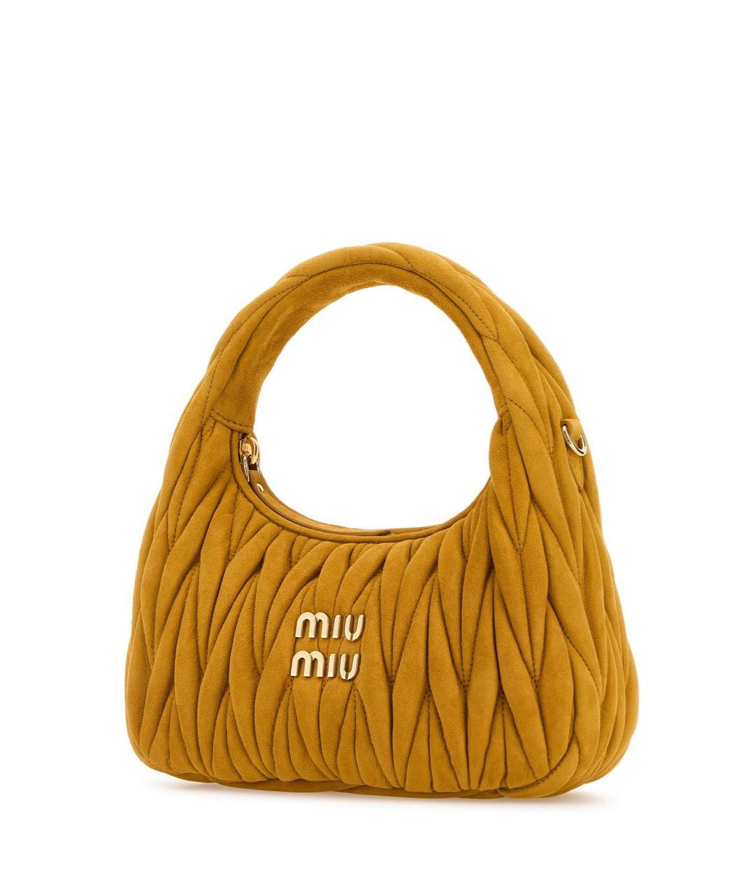 MIU MIU Горчичная замшевая сумка с короткими ручками, фото 2