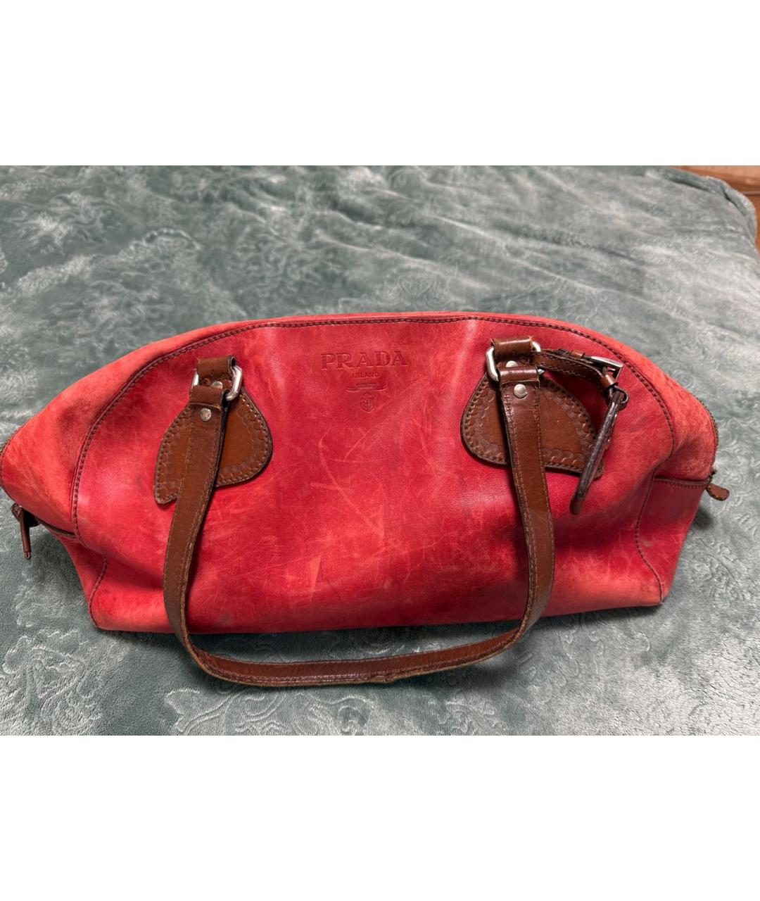 PRADA Красная кожаная дорожная/спортивная сумка, фото 5