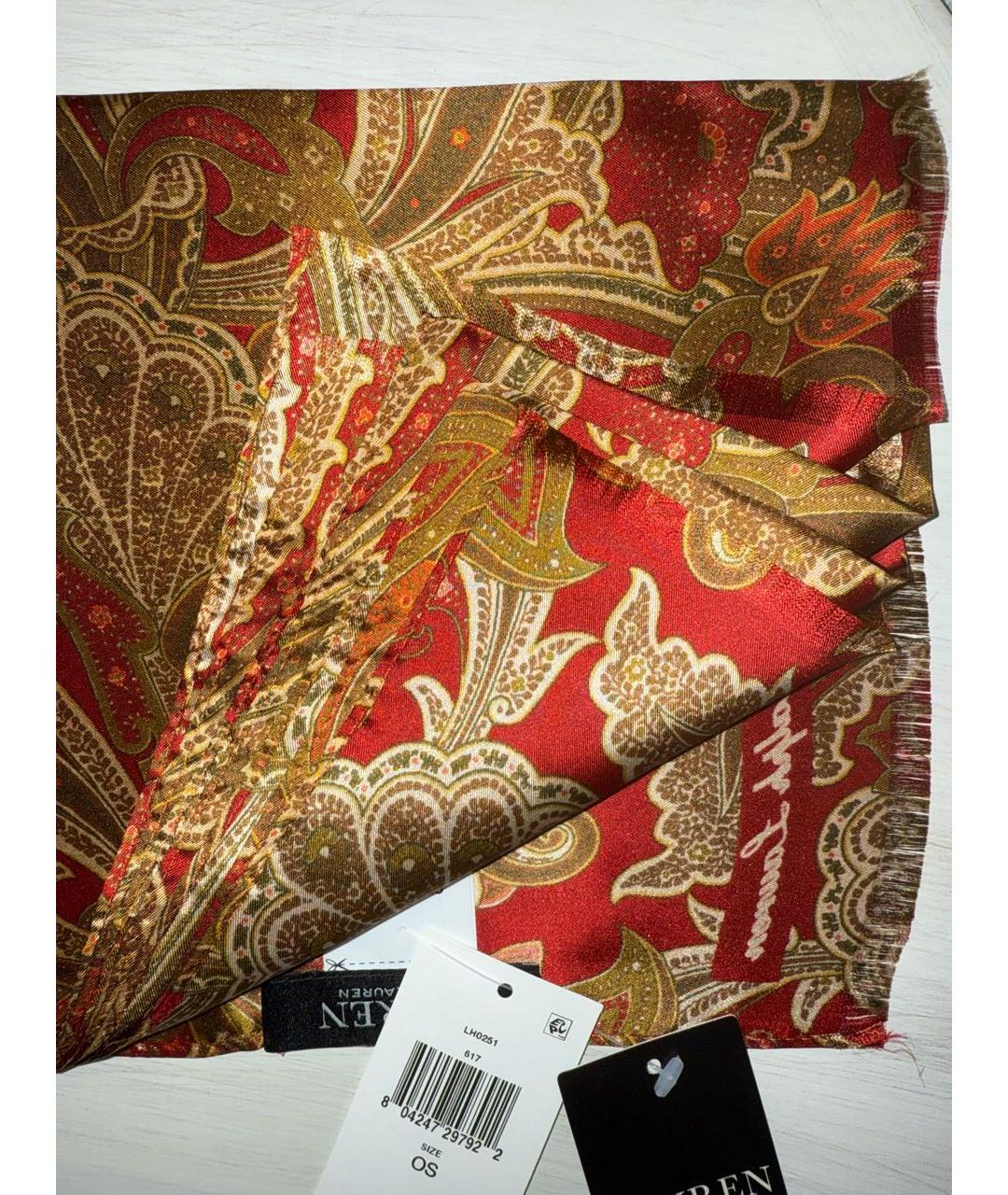 RALPH LAUREN Красный шелковый шарф, фото 4