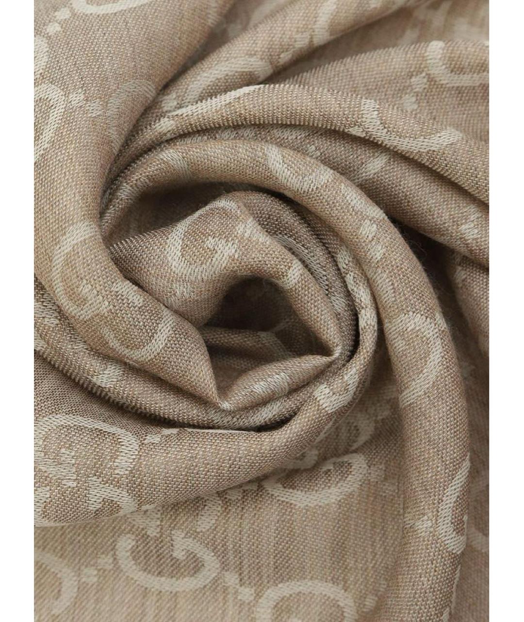 GUCCI Бежевый шерстяной шарф, фото 3