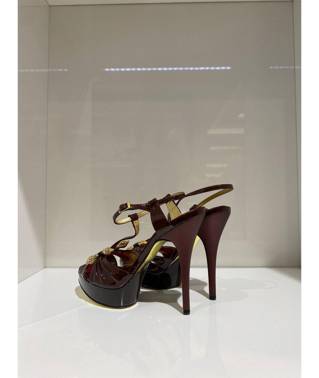 ROBERTO CAVALLI Бордовые кожаные босоножки, фото 3