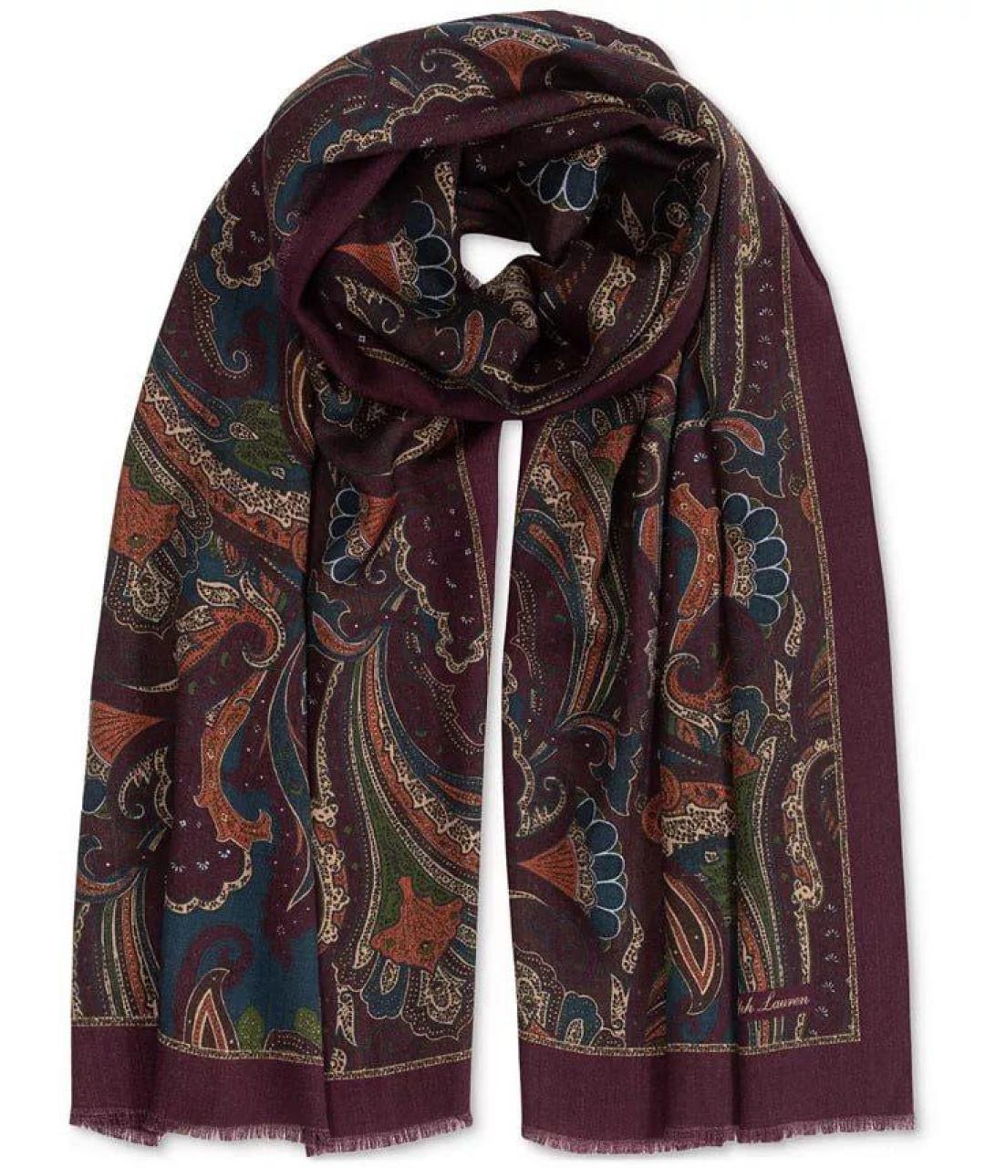 RALPH LAUREN Бордовый шерстяной шарф, фото 1