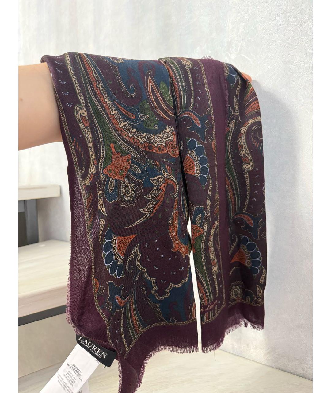 RALPH LAUREN Бордовый шерстяной шарф, фото 2