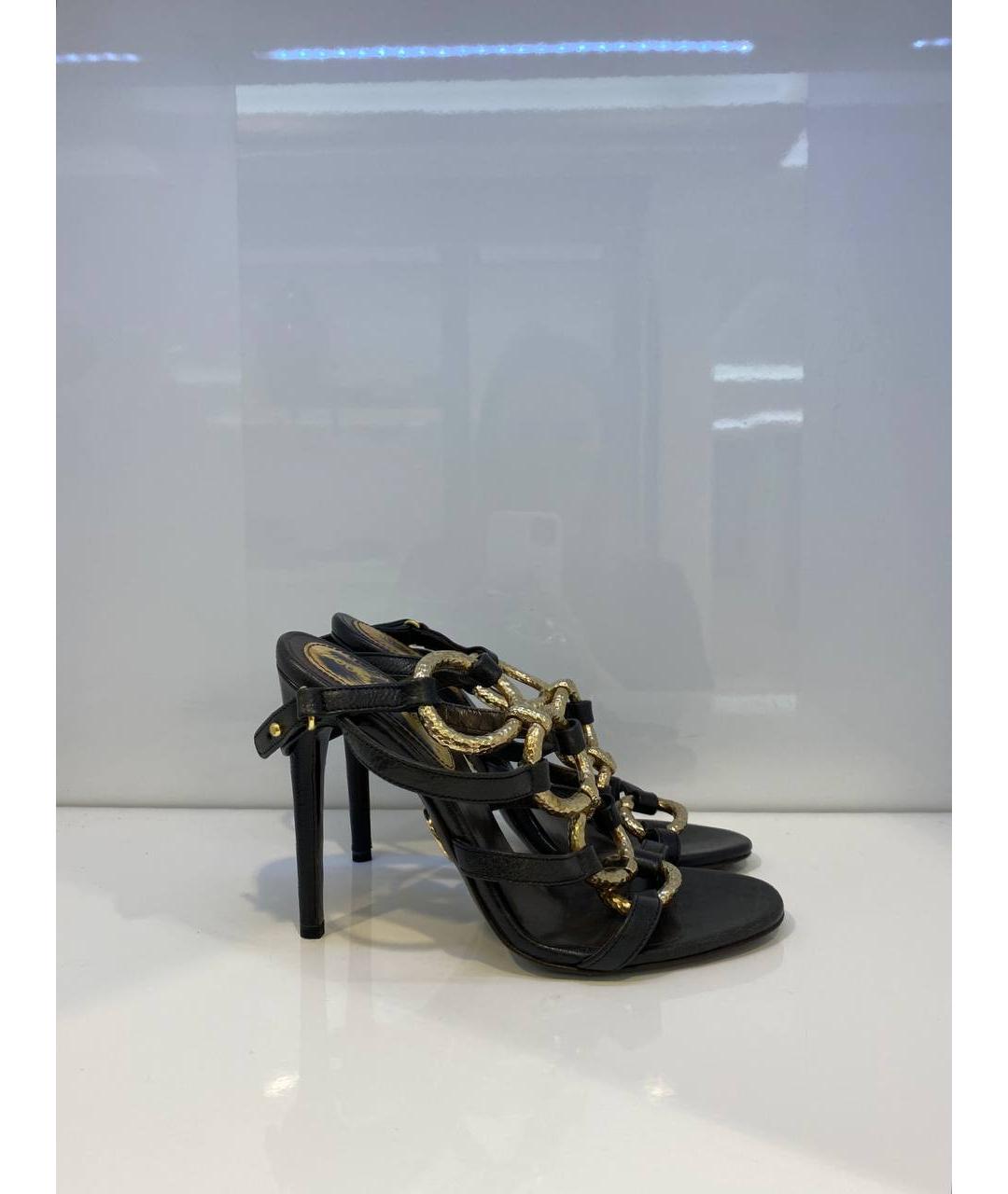 ROBERTO CAVALLI Черные кожаные босоножки, фото 2