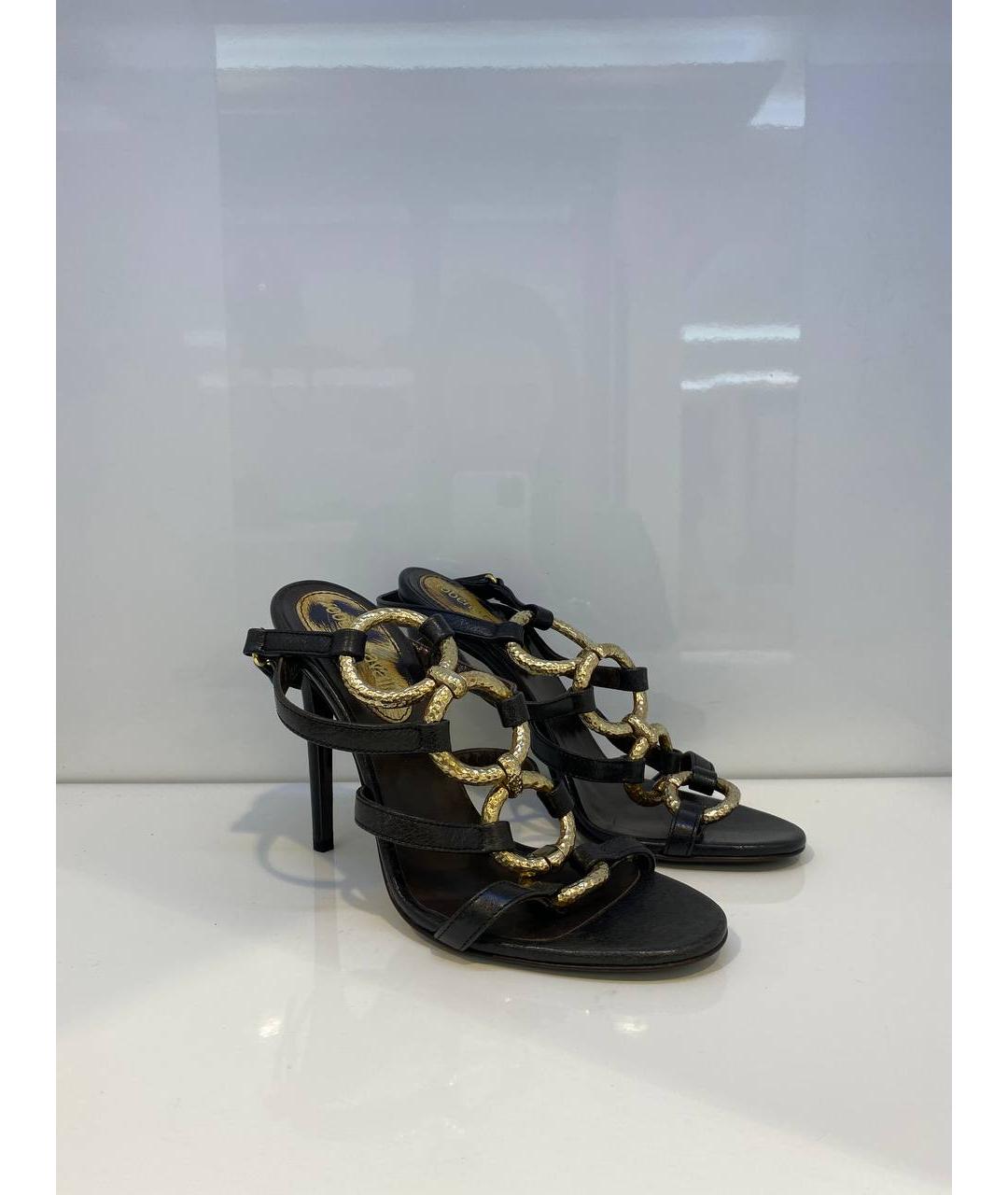 ROBERTO CAVALLI Черные кожаные босоножки, фото 4