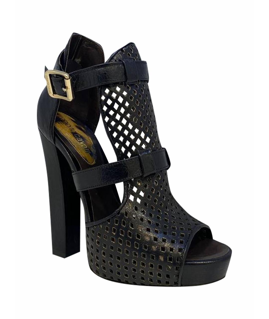 ROBERTO CAVALLI Черные кожаные босоножки, фото 1