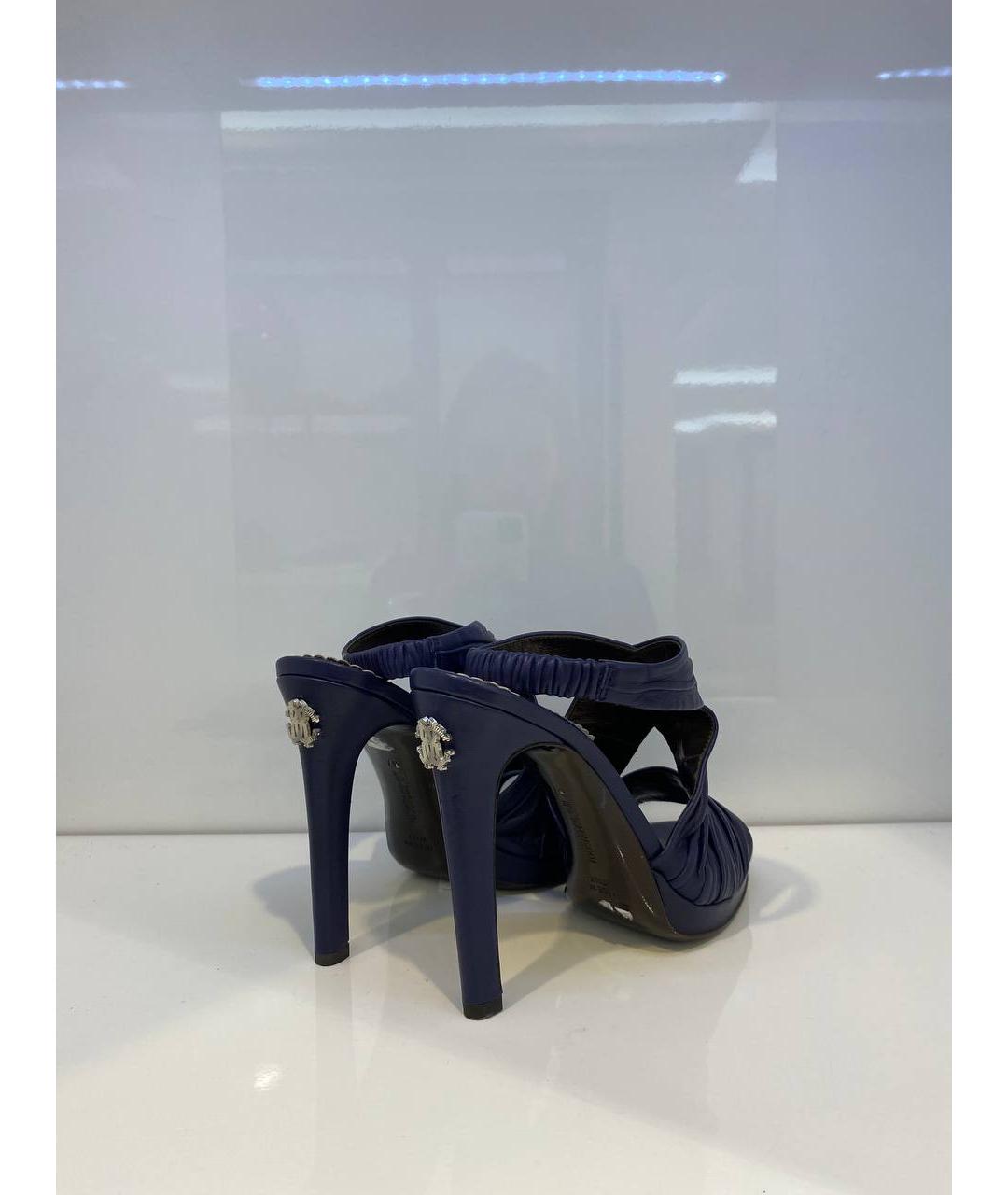 ROBERTO CAVALLI Синие кожаные босоножки, фото 3