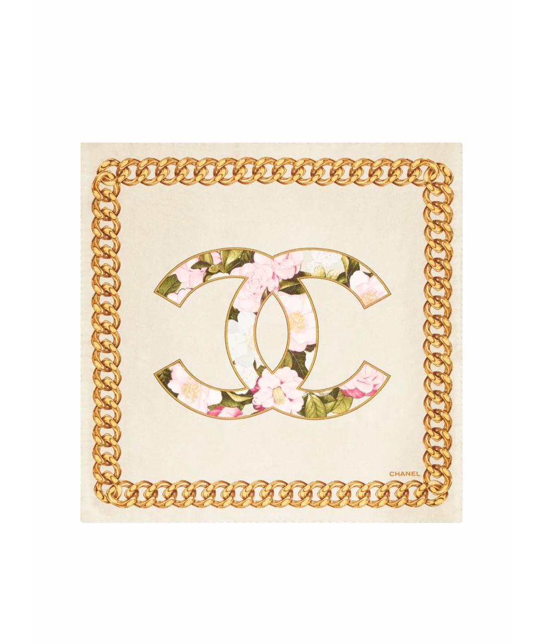 CHANEL Бежевый шелковый платок, фото 1