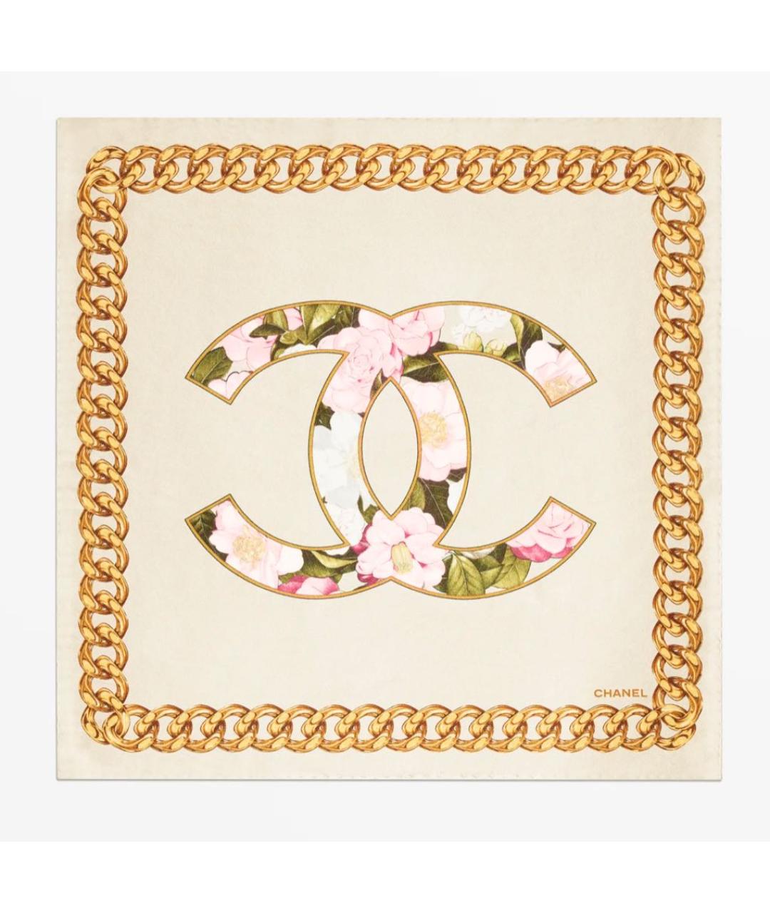 CHANEL Бежевый шелковый платок, фото 7
