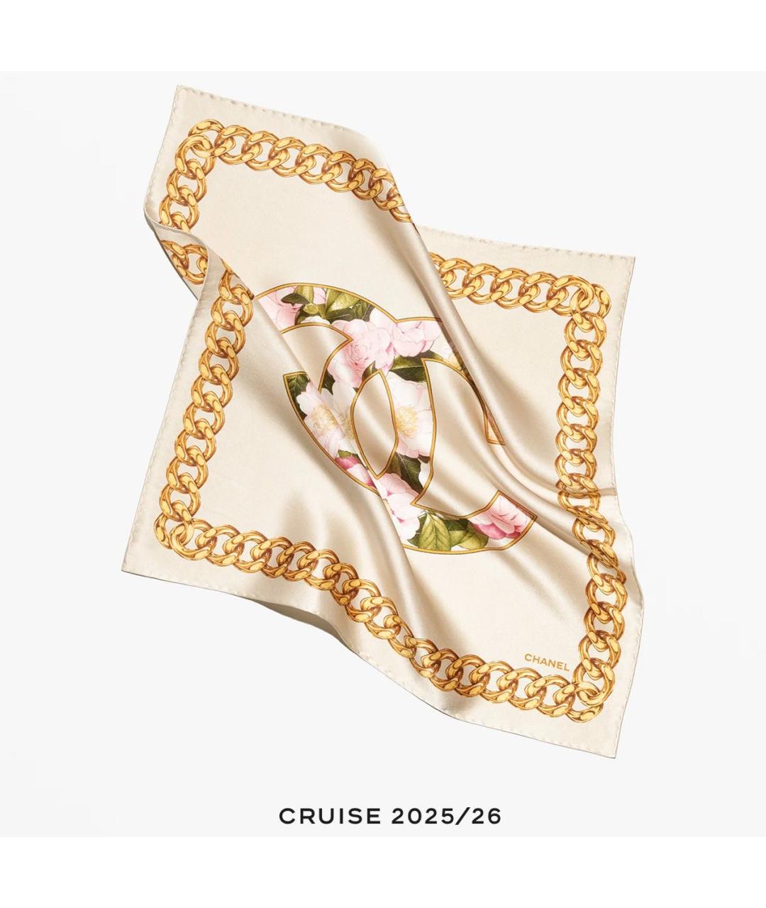 CHANEL Бежевый шелковый платок, фото 3