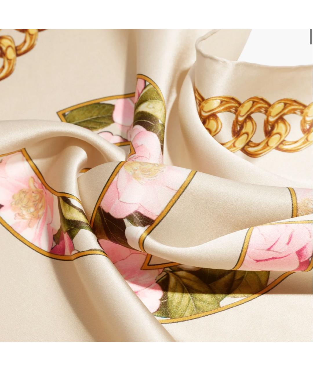 CHANEL Бежевый шелковый платок, фото 2