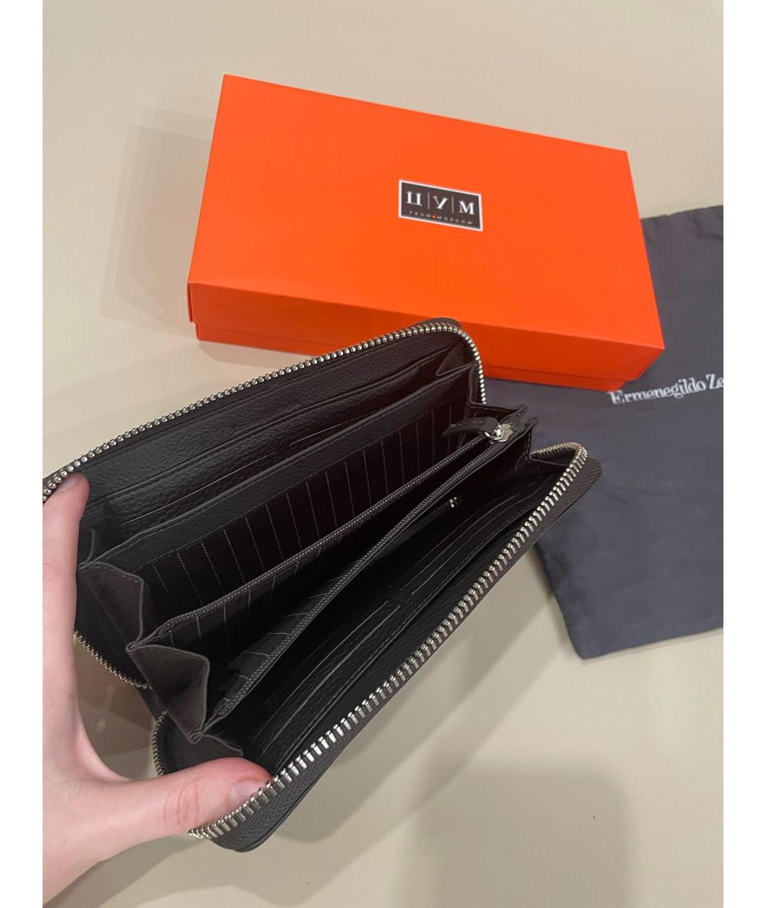 ERMENEGILDO ZEGNA XXX Черный кожаный кошелек, фото 6