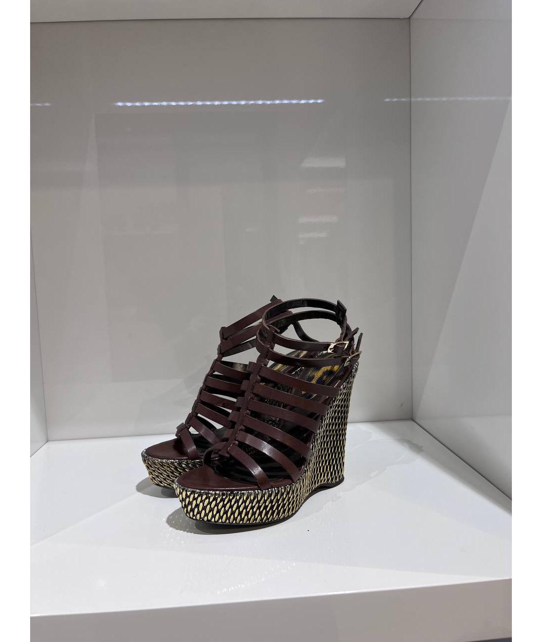 ROBERTO CAVALLI Коричневые кожаные босоножки, фото 2