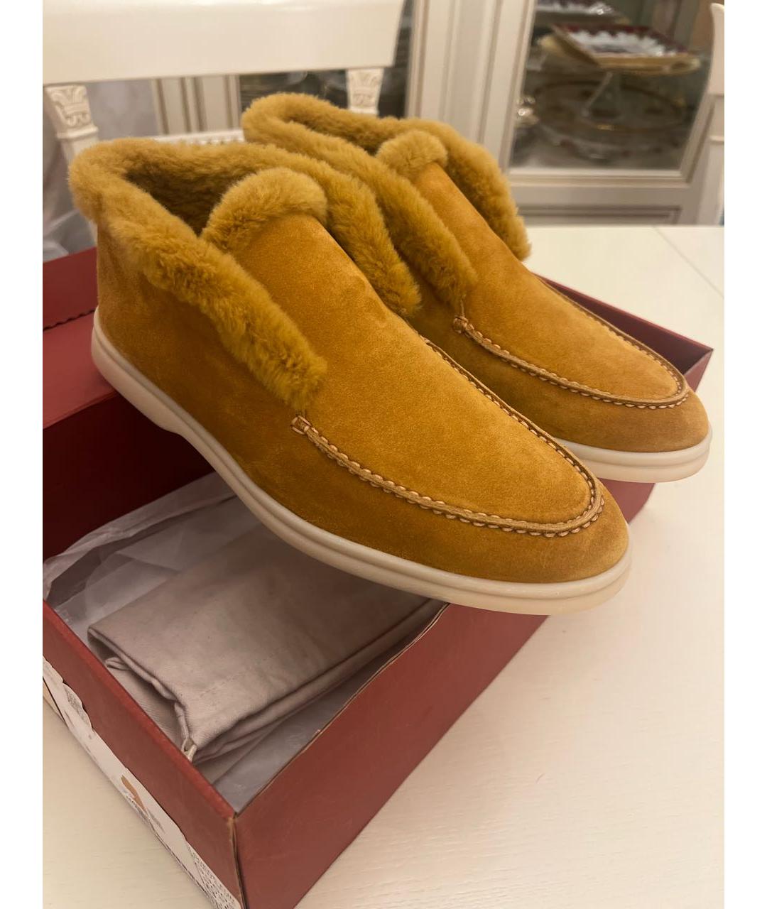 LORO PIANA Горчичные замшевые ботинки, фото 5