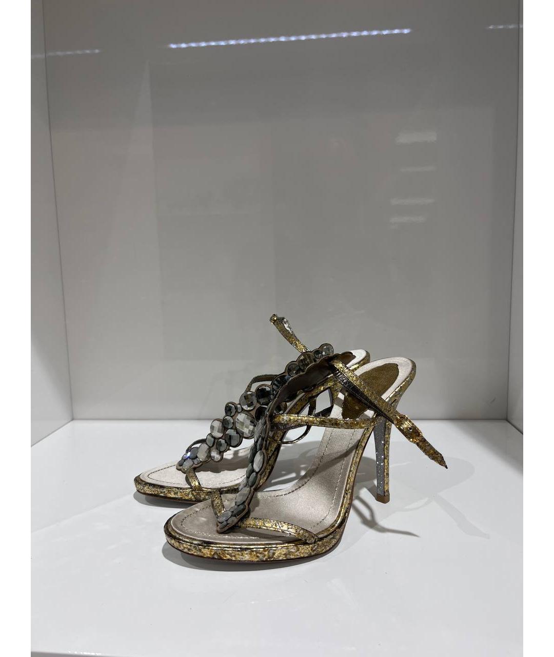 RENE CAOVILLA Золотые кожаные босоножки, фото 4