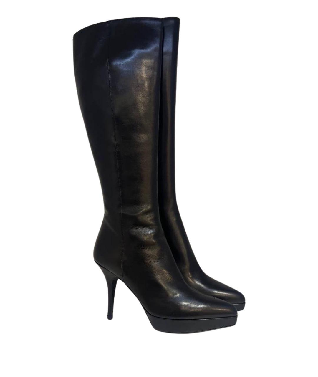 SAINT LAURENT Черные кожаные сапоги, фото 1