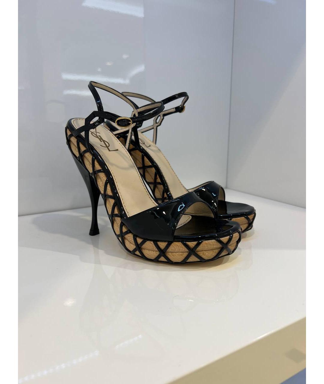 SAINT LAURENT Черные кожаные босоножки, фото 4