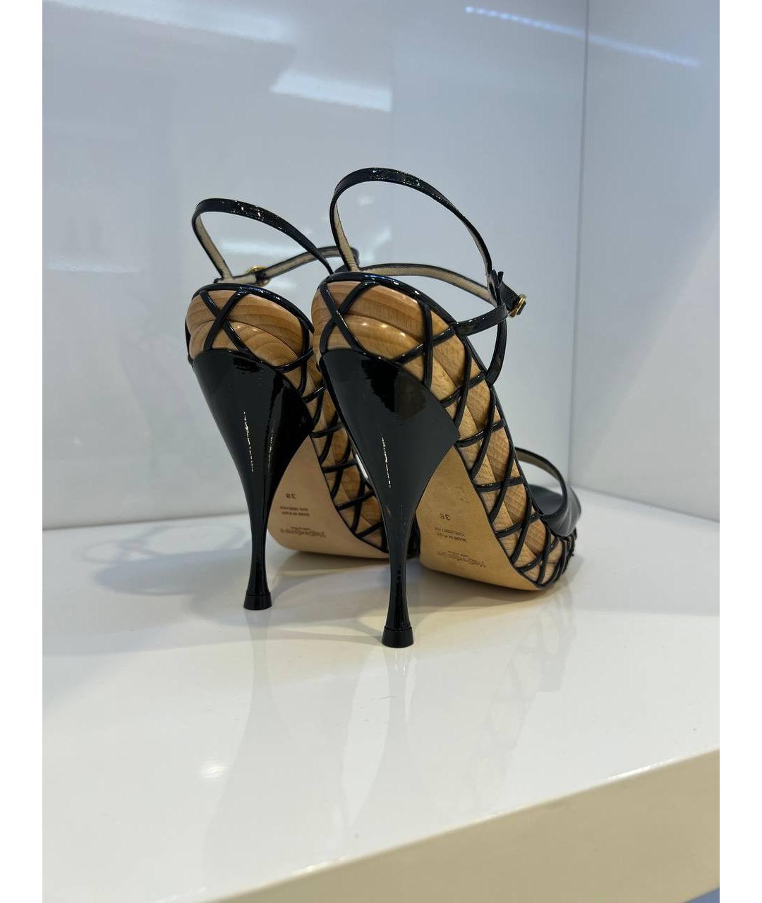 SAINT LAURENT Черные кожаные босоножки, фото 3