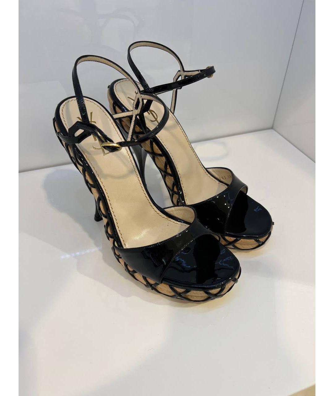 SAINT LAURENT Черные кожаные босоножки, фото 2