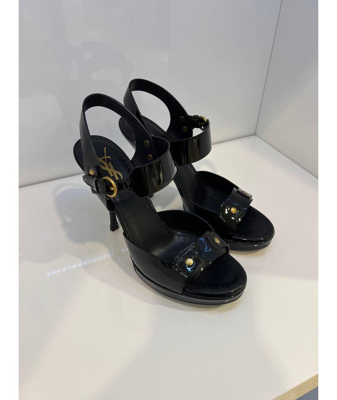 SAINT LAURENT Черные кожаные босоножки, фото 3