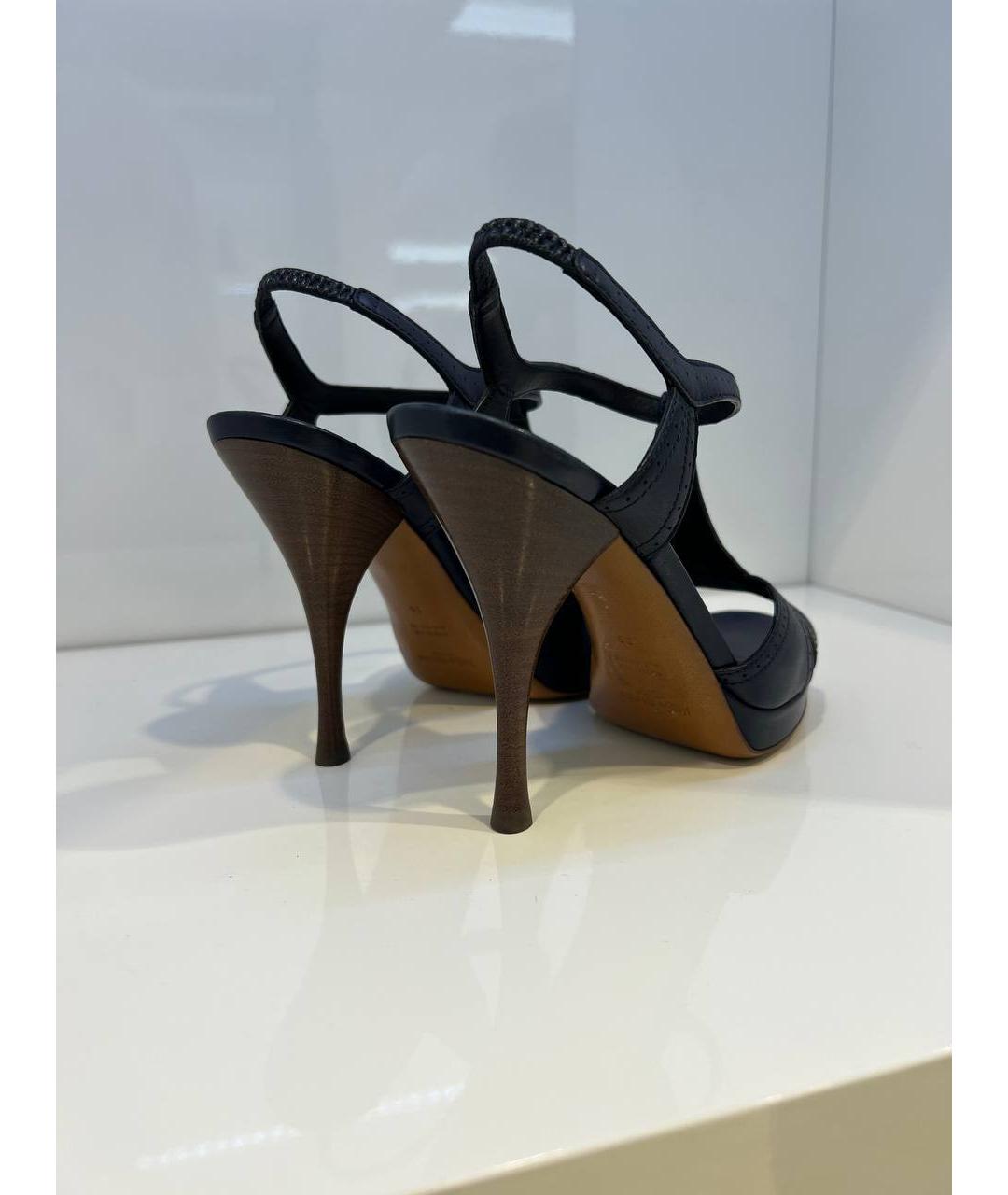 SAINT LAURENT Темно-синие кожаные босоножки, фото 3