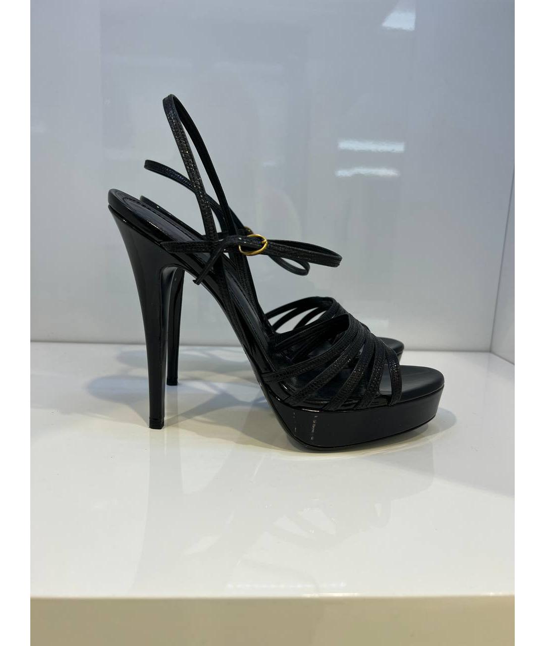 SAINT LAURENT Черные кожаные босоножки, фото 4