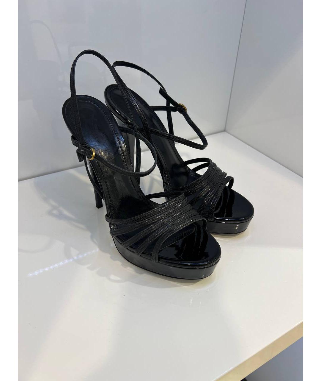 SAINT LAURENT Черные кожаные босоножки, фото 3