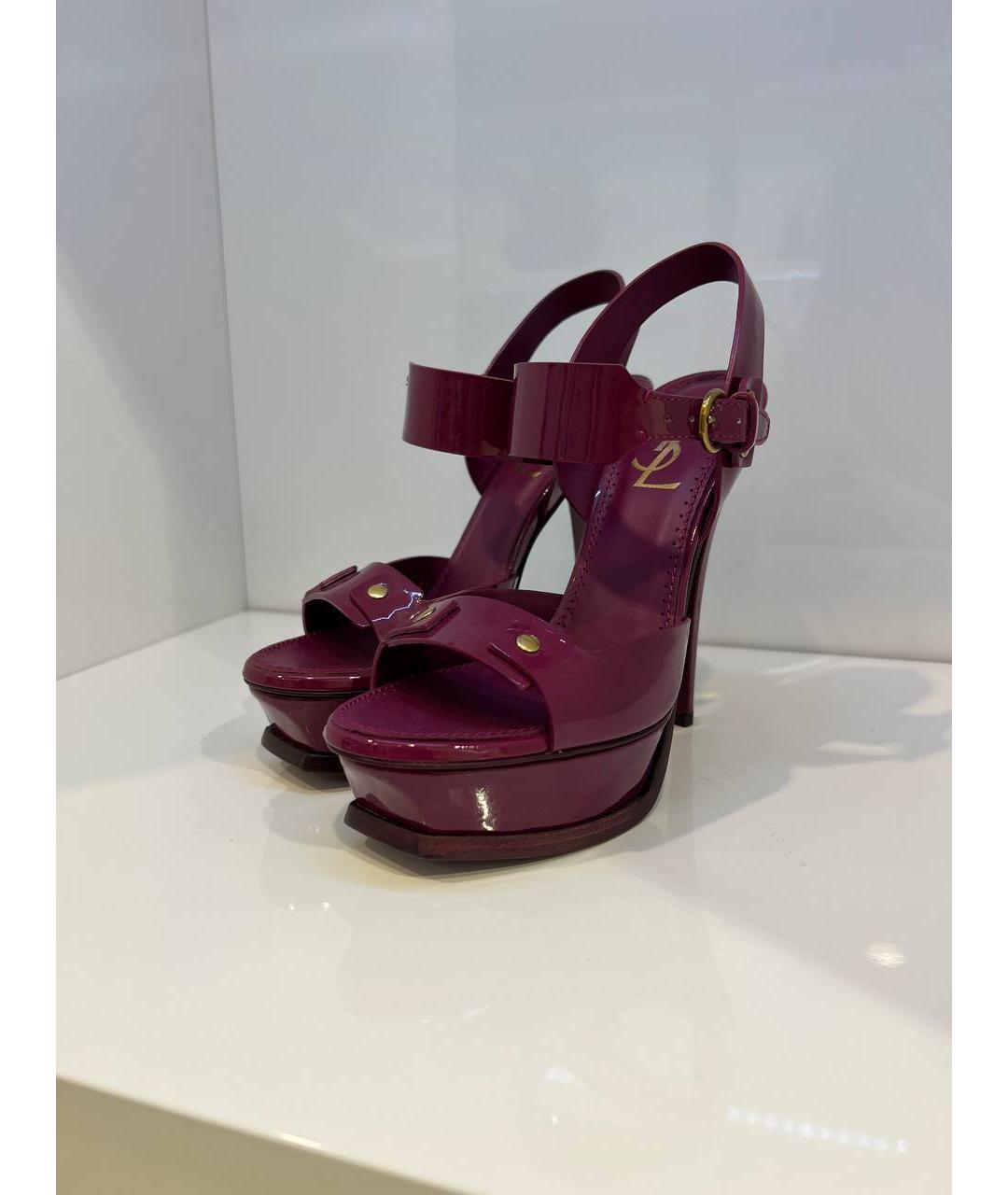 SAINT LAURENT Бордовые кожаные босоножки, фото 3