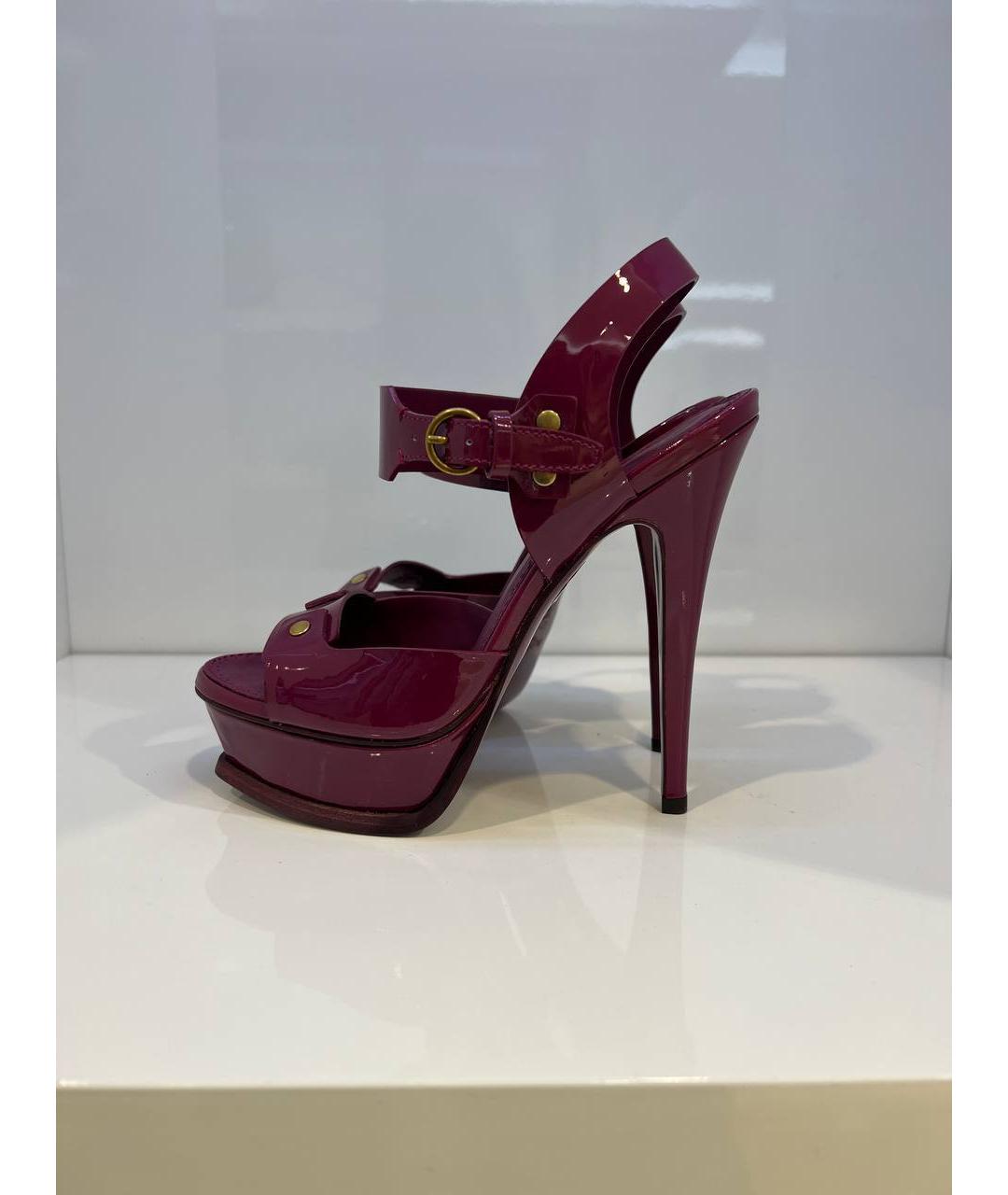 SAINT LAURENT Бордовые кожаные босоножки, фото 4