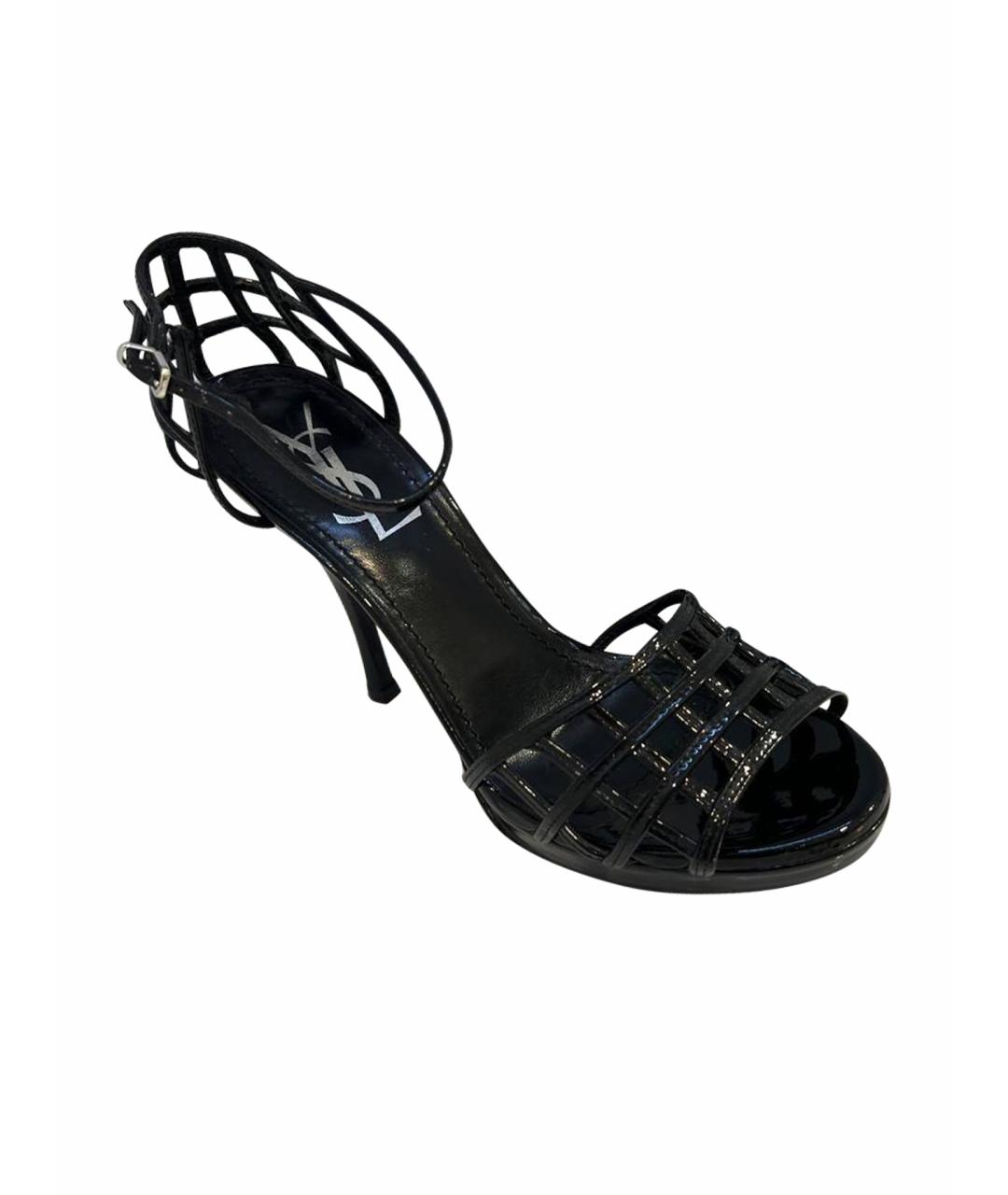 SAINT LAURENT Черные кожаные босоножки, фото 1