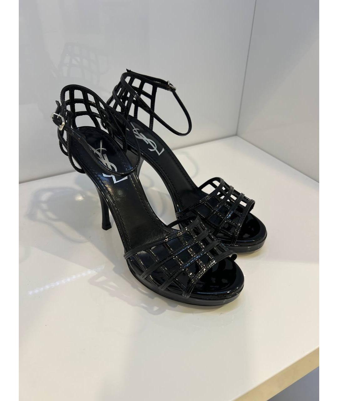 SAINT LAURENT Черные кожаные босоножки, фото 4