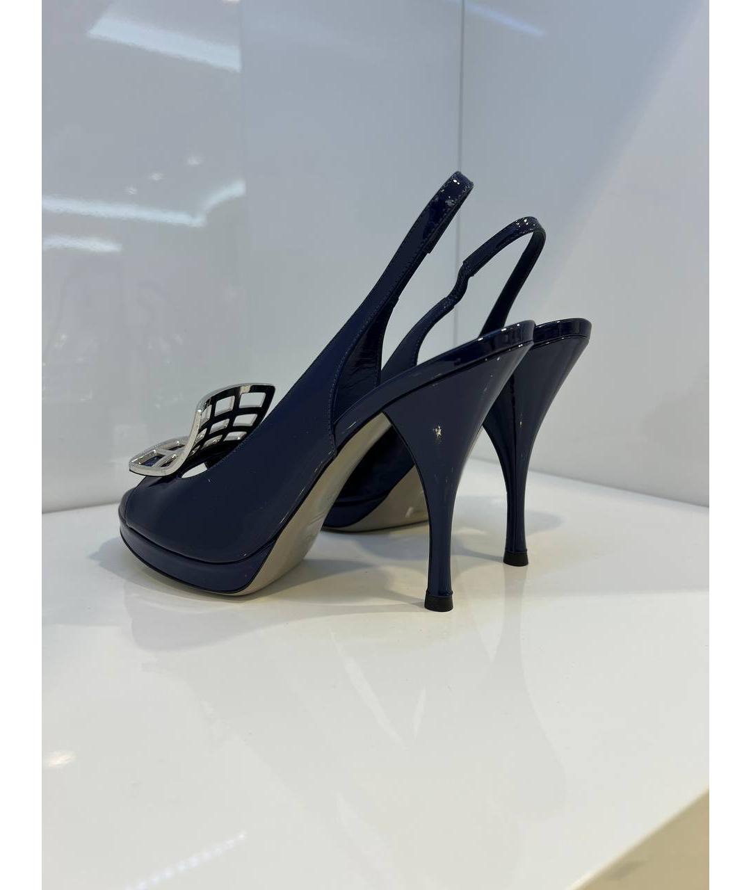 SAINT LAURENT Темно-синие кожаные босоножки, фото 3