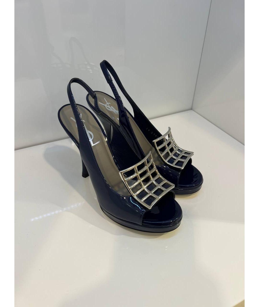 SAINT LAURENT Темно-синие кожаные босоножки, фото 2