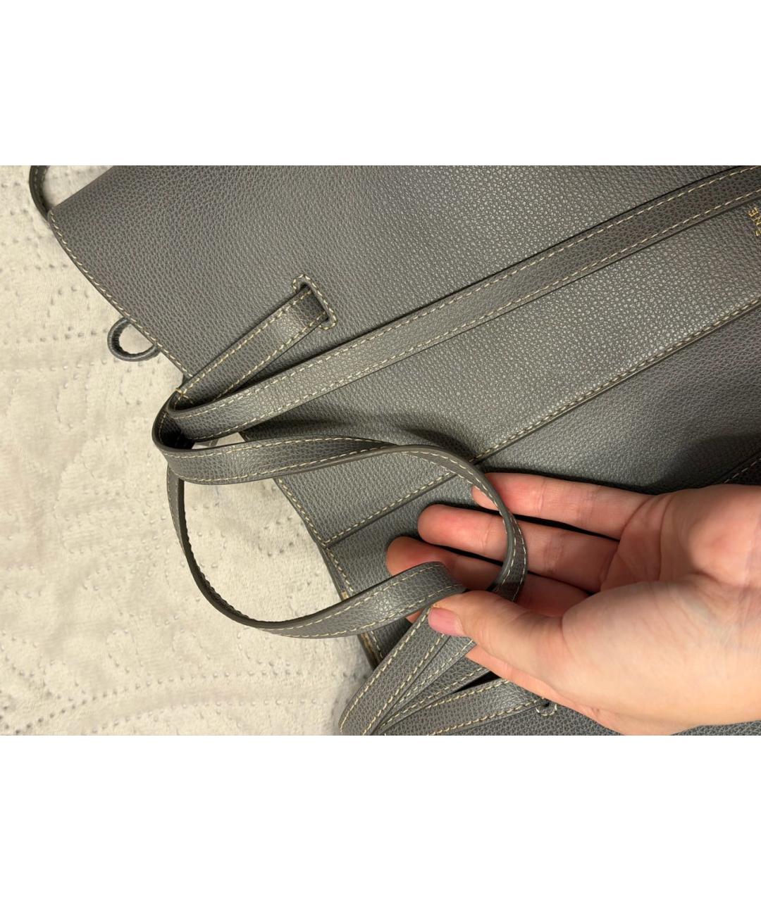 POLENE Серая кожаная сумка тоут, фото 4
