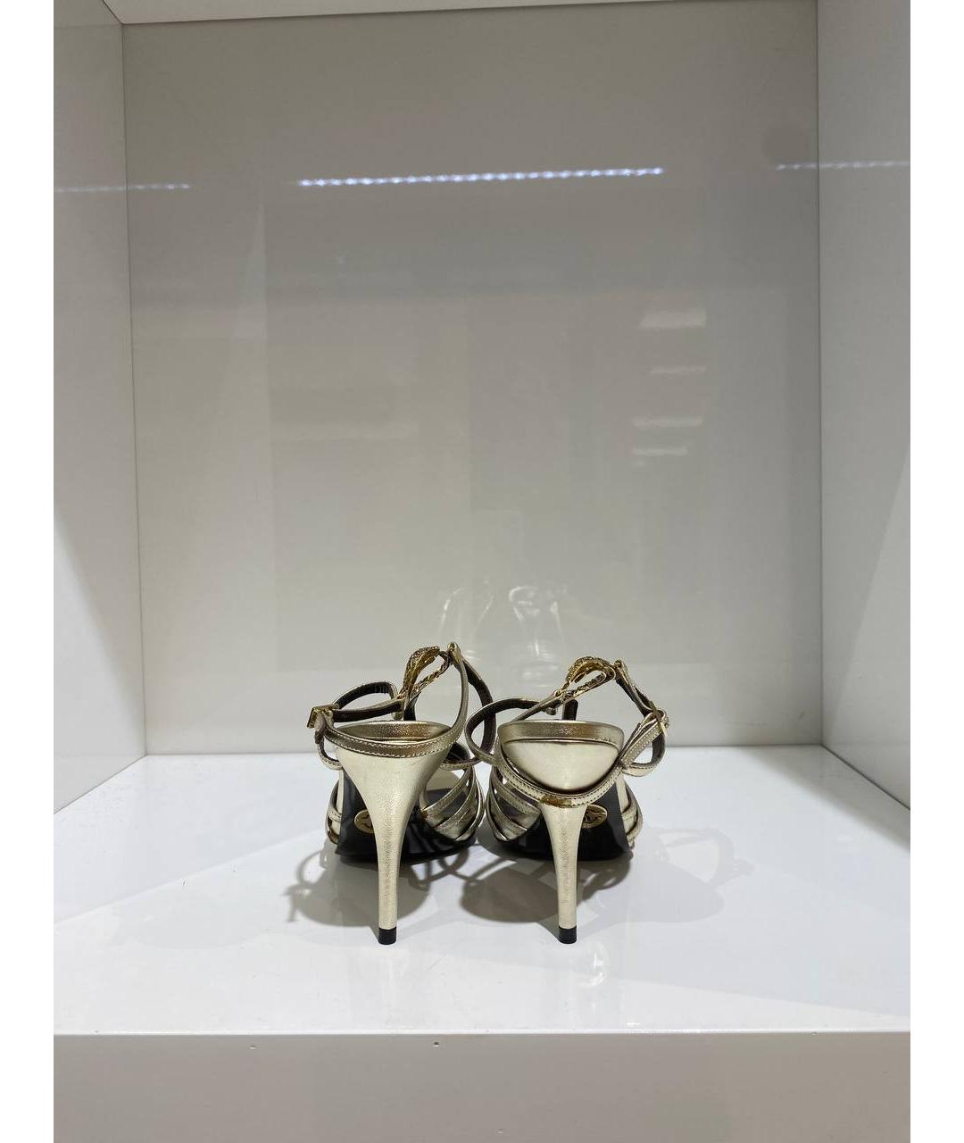 ROBERTO CAVALLI Золотые кожаные босоножки, фото 3