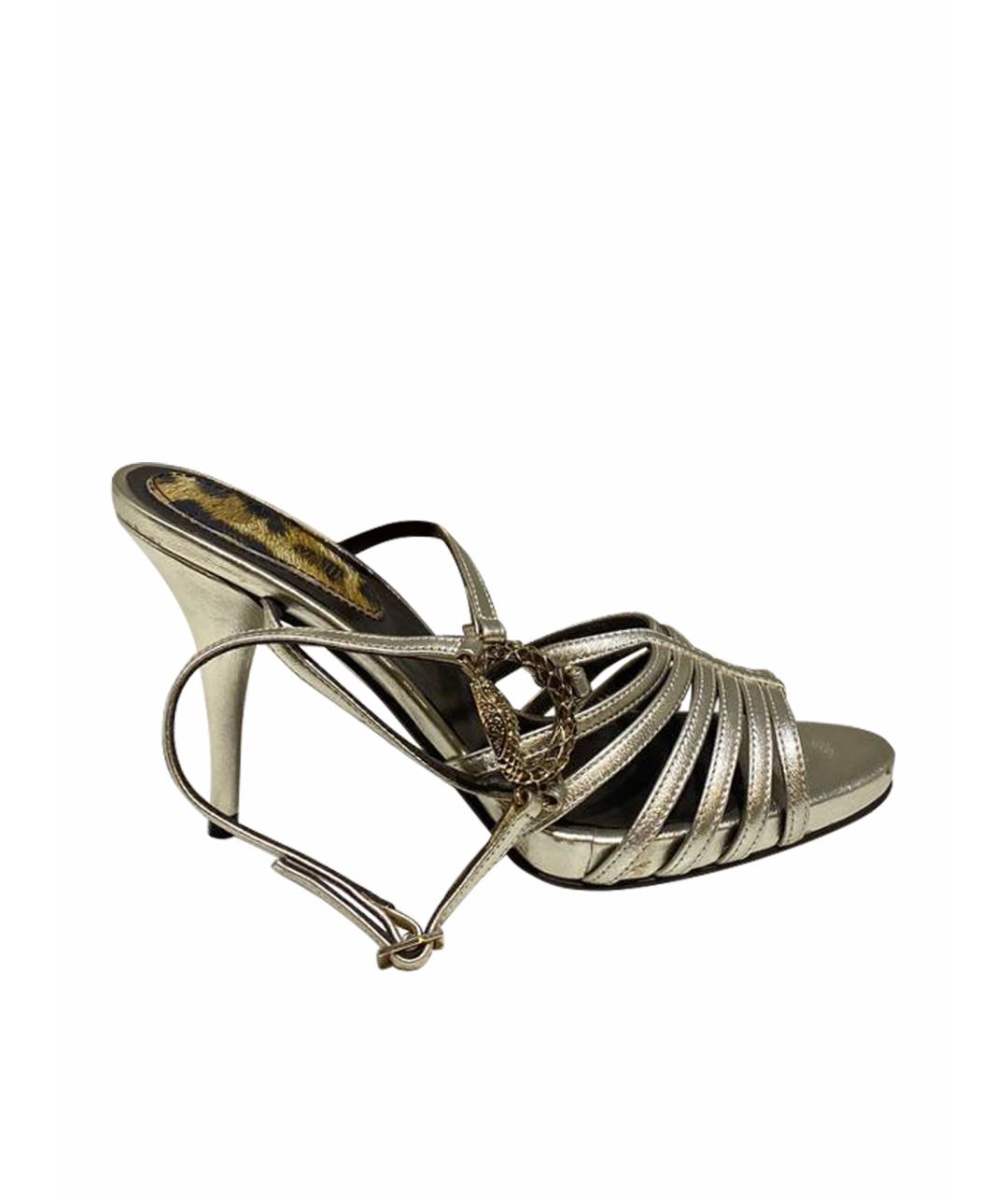 ROBERTO CAVALLI Золотые кожаные босоножки, фото 1