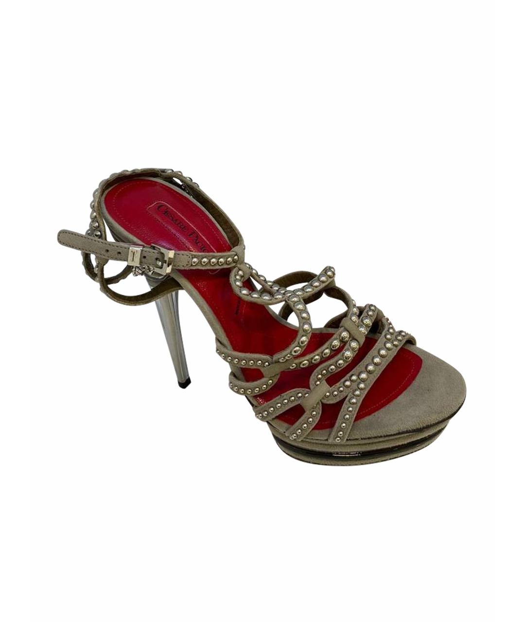 CESARE PACIOTTI Бежевые замшевые босоножки, фото 1