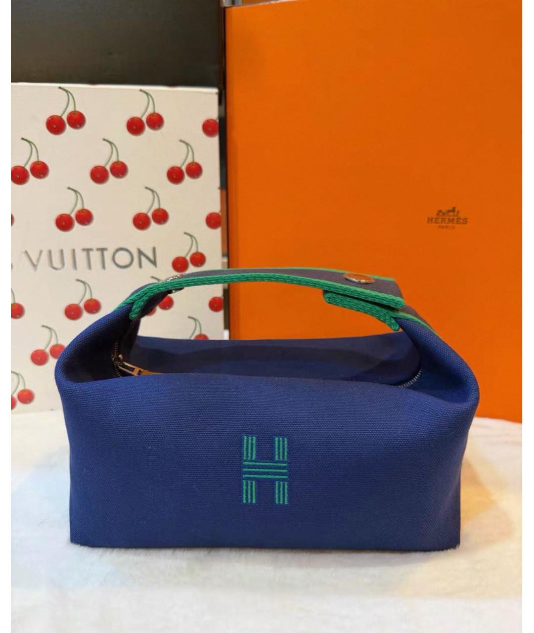 HERMES Темно-синяя хлопковая косметичка, фото 5