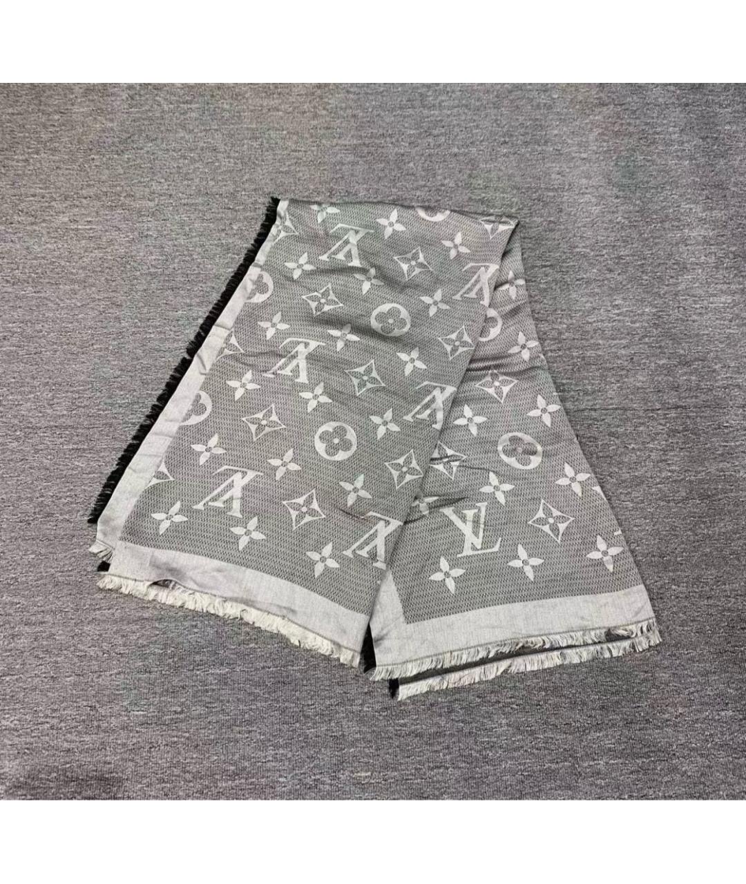 LOUIS VUITTON Антрацитовый шелковый шарф, фото 2
