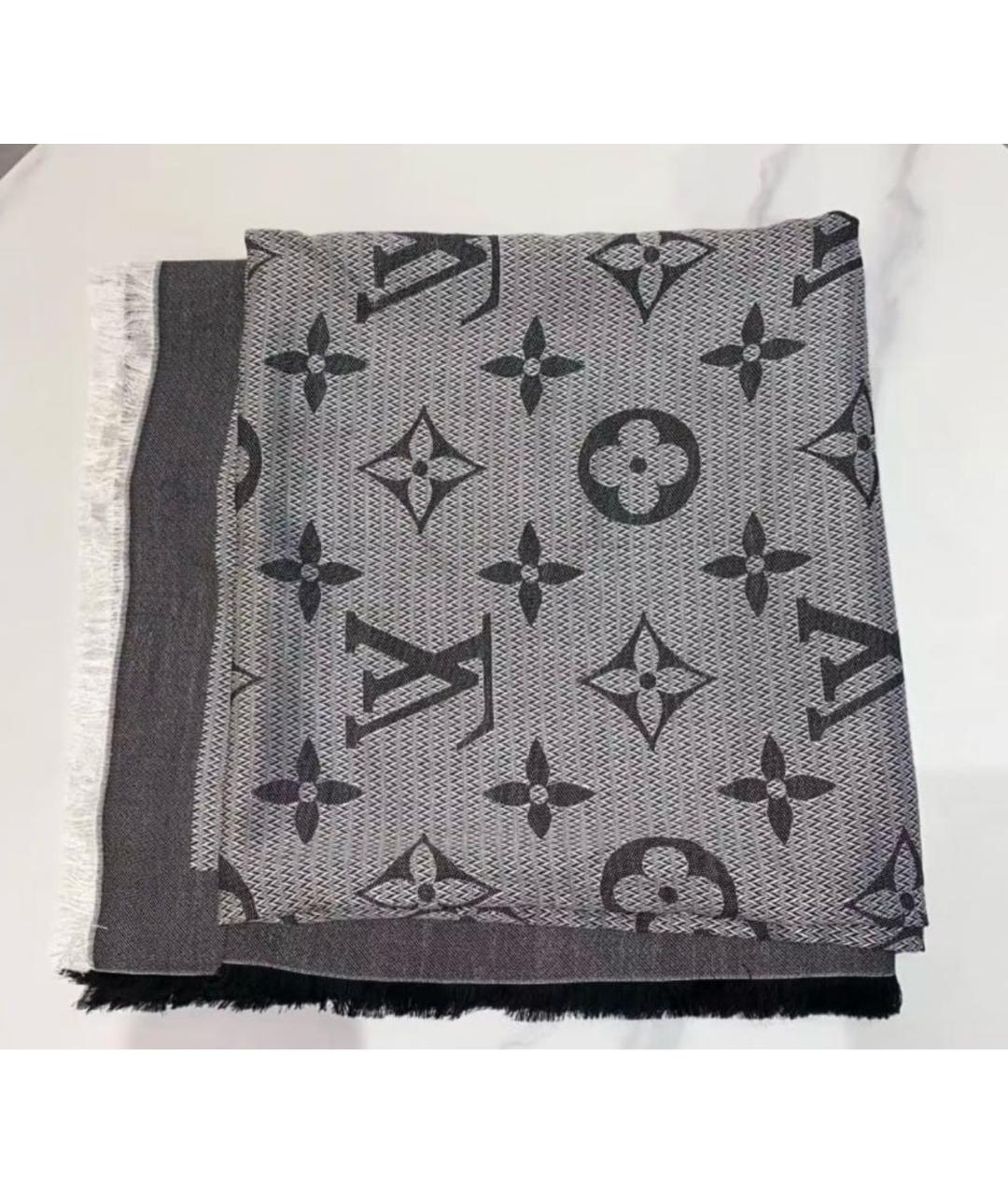 LOUIS VUITTON Антрацитовый шелковый шарф, фото 3