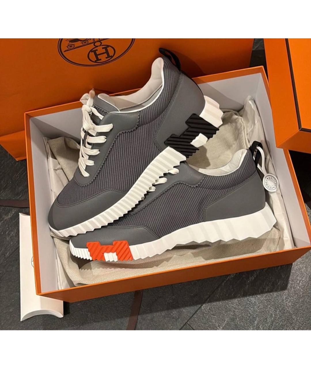 HERMES Серые текстильные низкие кроссовки / кеды, фото 7