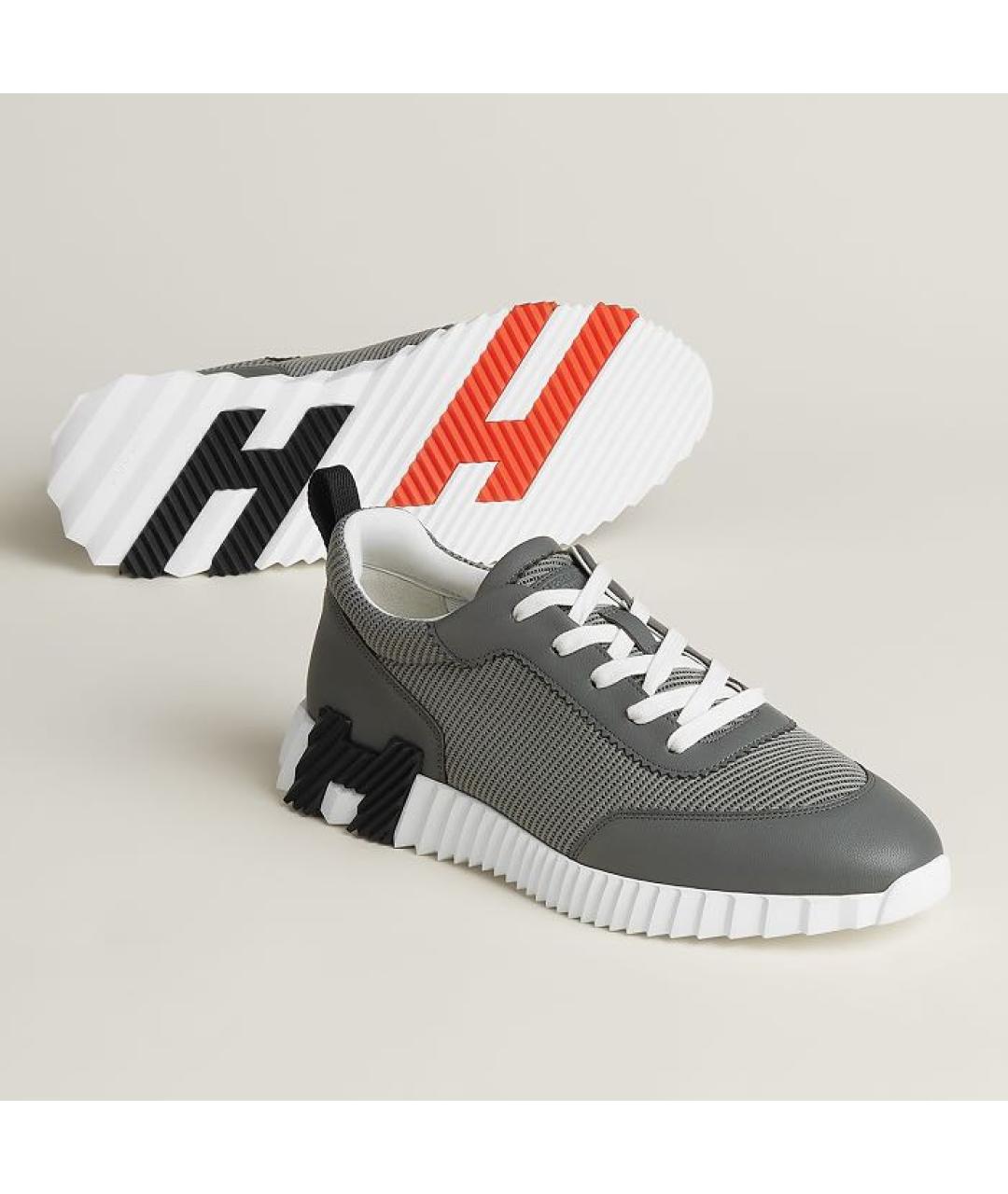 HERMES Серые текстильные низкие кроссовки / кеды, фото 2