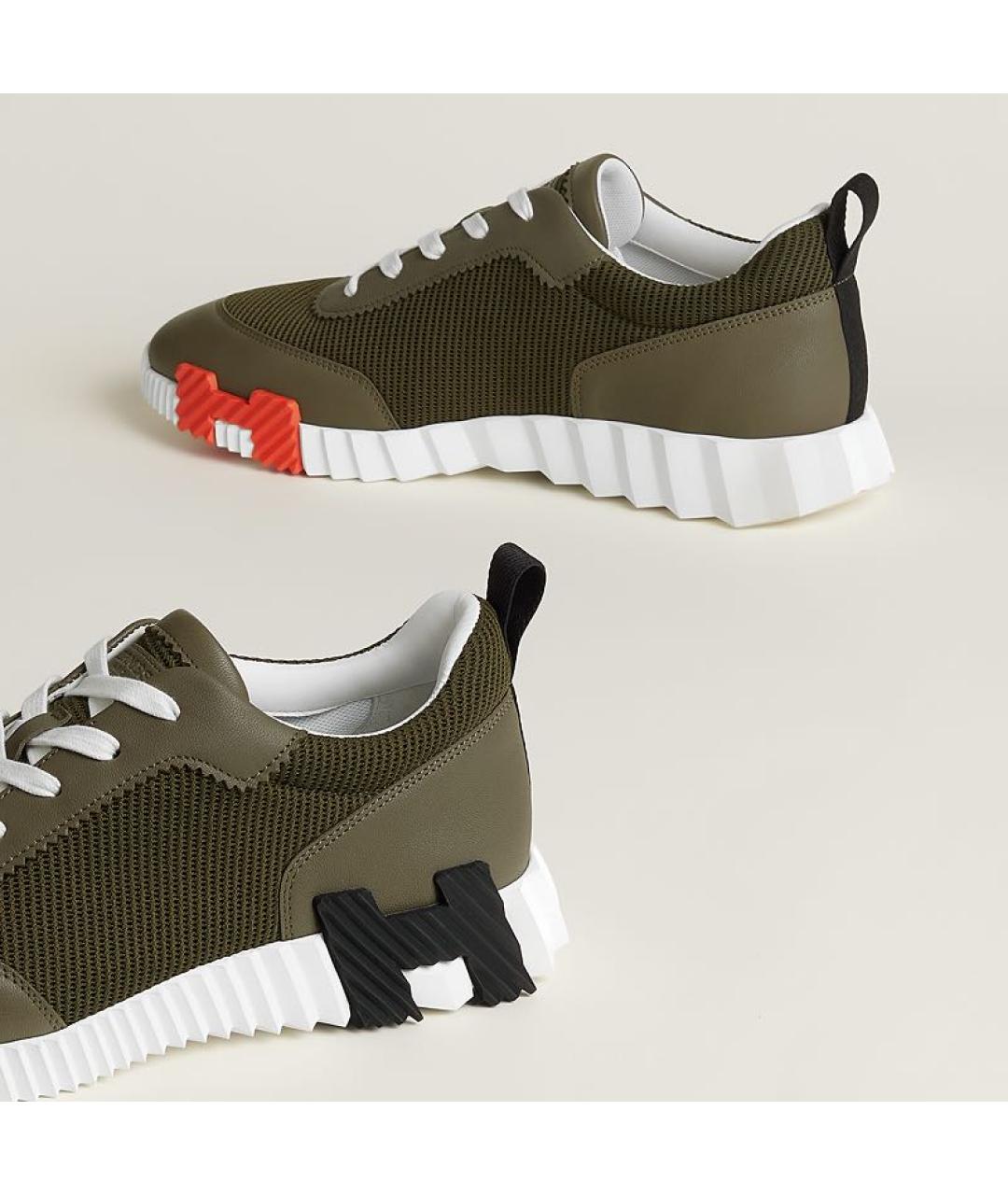 HERMES Хаки текстильные низкие кроссовки / кеды, фото 5
